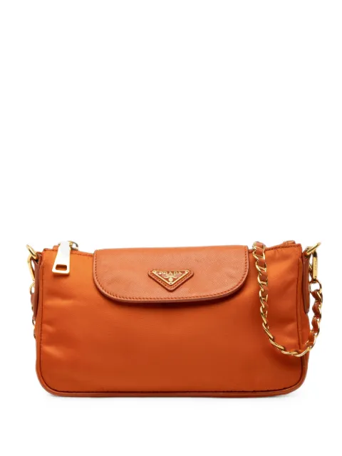 Prada Pre-Owned 2000-2013 Saffiano Trimmed Tessuto Chain crossbody bag Orange RXNYPPWR0JPD74V2