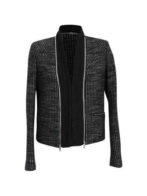 SANDRO Tweed zip-accent blazer Black RFCPUHKCL717555W