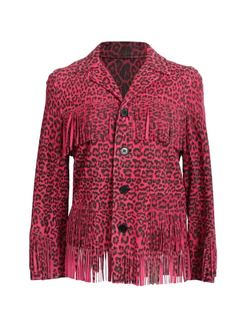 Saint Laurent Pre-Owned leopard-print fringed jacket Pink RFCPUHKCL744434W