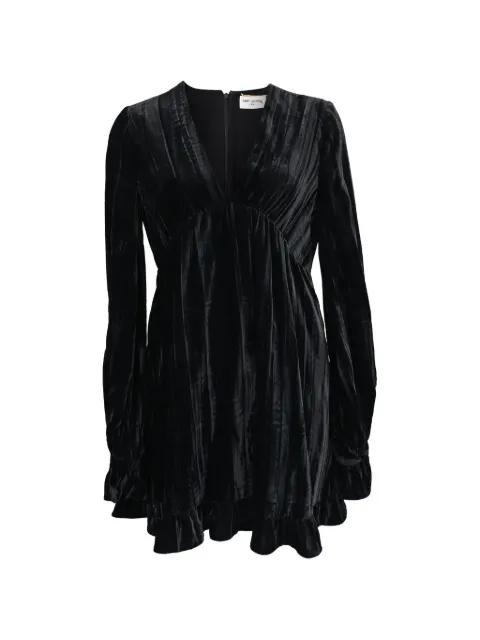 Saint Laurent Pre-Owned V-neck velvet dress Black RFCPUHKCL684097W