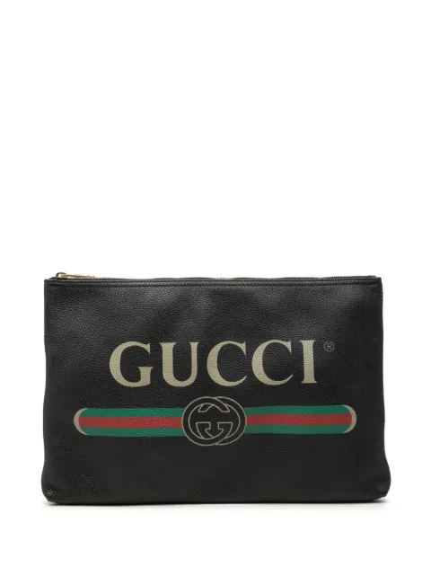 Gucci Pre-Owned 2016-2026 Leather Logo clutch bag Black 8MAAFXNBSCKG219S