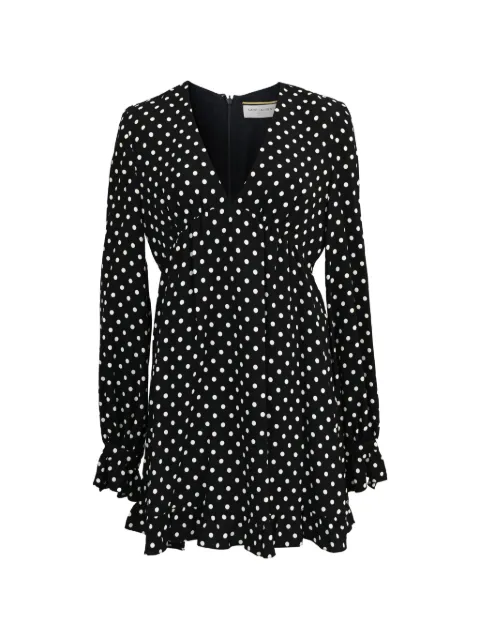 Saint Laurent Pre-Owned polka dot V-neck dress Black RFCPUHKCL684094W