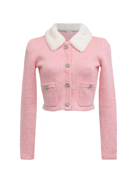 Self-Portrait faux-fur collar cropped sweater Pink NAPPUHKCL655953W