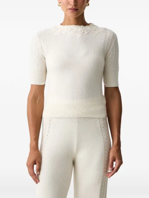 Ermanno Scervino lace-trimmed pointelle-knit T-shirt Neutrals D494L509APDYI