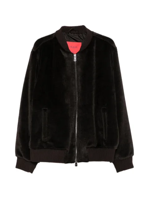 Isaia Varsity faux-fur ribbed-trim bomber jacket Brown SW733394790