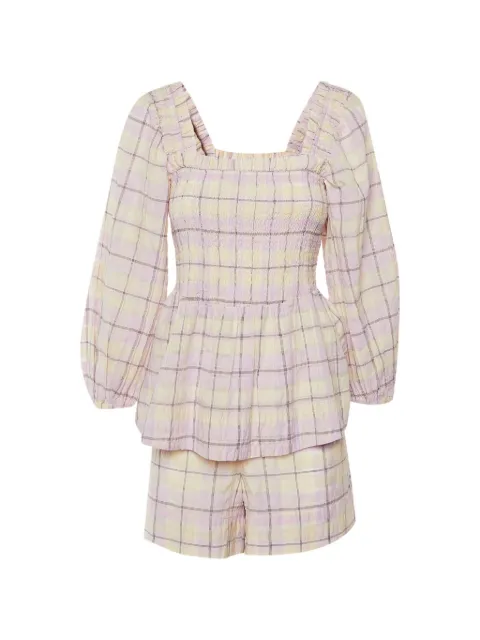 GANNI checked peplum top and shorts set Neutrals 1259809