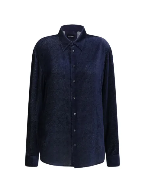 Giorgio Armani devoré velvet-twill shirt Blue GM004664TE23913