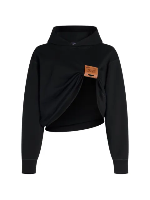 Jean Paul Gaultier cotton fleece hoodie with leather tag detail Black 2604WPO084J08500