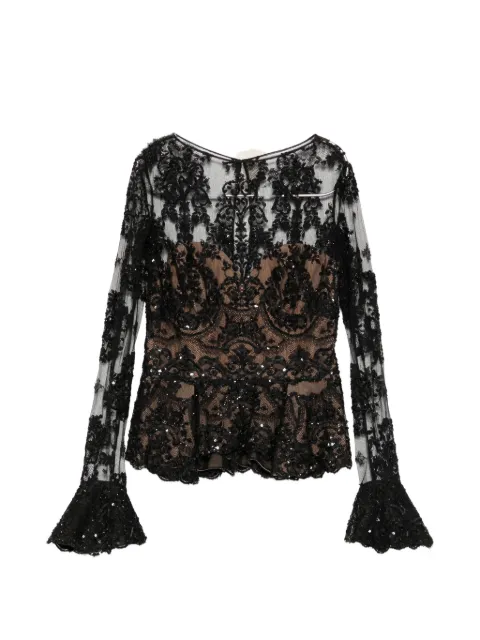 Zuhair Murad lace-embellished peplum top Black 031TP26
