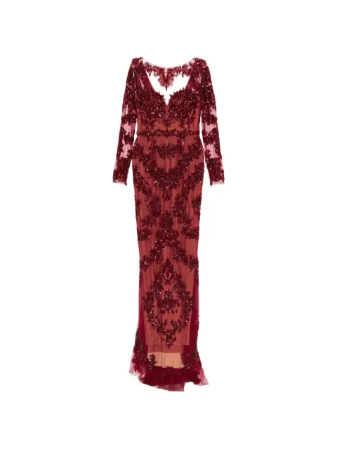 Zuhair Murad beaded lace fishtail gown Red 015DL26