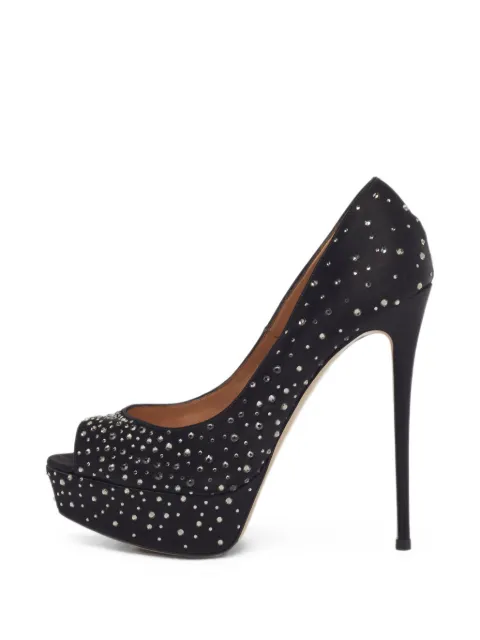 Valentino Garavani Pre-Owned crystal-embellished peep-toe pumps Black 1408591