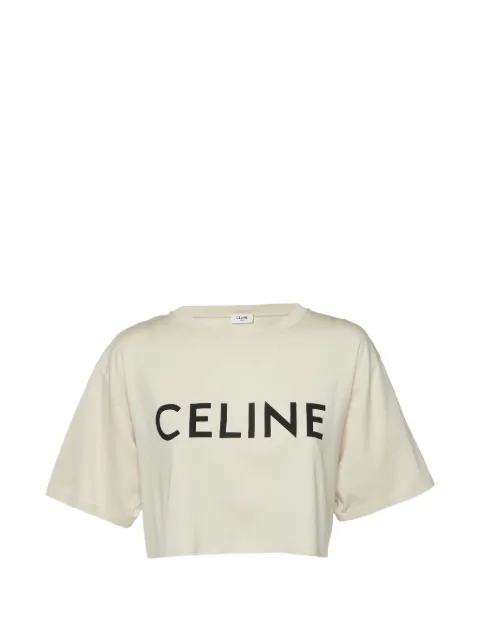 Celine Pre-Owned logo-print cropped T-shirt Neutrals 1409785
