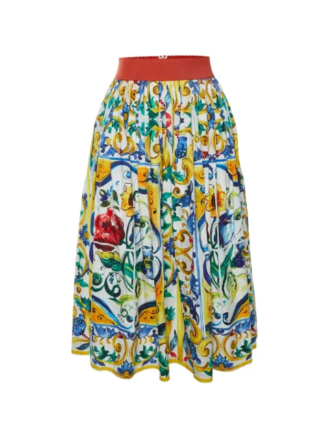 Dolce & Gabbana Pre-Owned Majolica printed flared midi skirt White 1409833