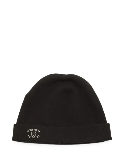 CHANEL Pre-Owned CC logo-print beanie hat Black 1409631