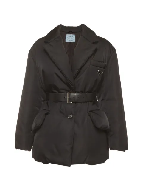 Prada Pre-Owned Re-Nylon belted puffer jacket Black 1407231