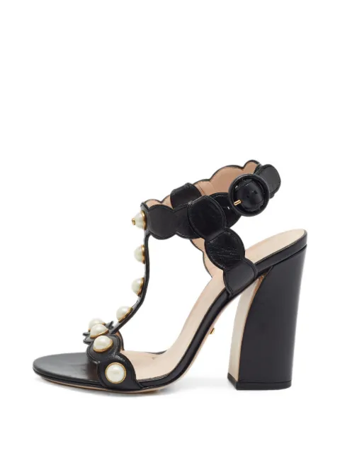 Gucci Pre-Owned Willow faux-pearls block-heel sandals Black 1407854