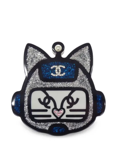 CHANEL Pre-Owned 2017 cat-shape pin Black 188583