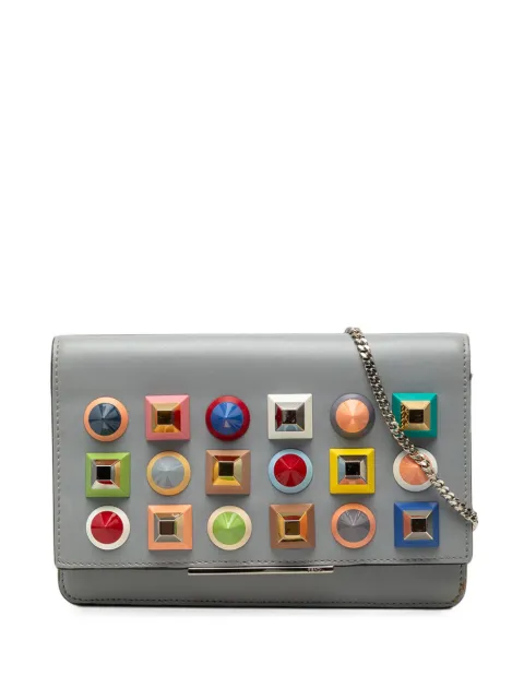 Fendi Pre-Owned 2010-2026 Vitello Liberty Studded Leather Tube Wallet on Chain crossbody bag Grey BDV2J89EF13EDR63
