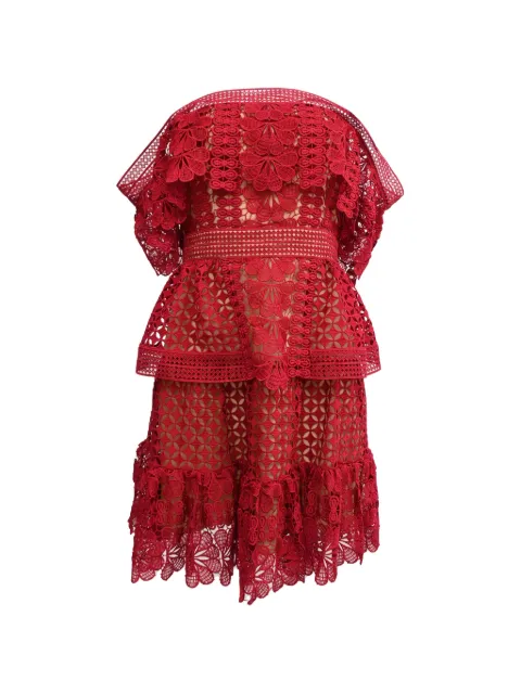 Self-Portrait Off-shoulder Guipure lace dress Red RFCHK757886