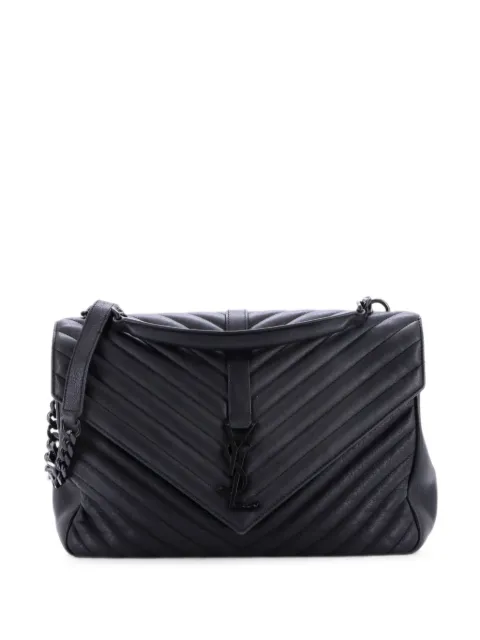 Saint Laurent Pre-Owned Classic Monogram College Bag Matelasse Chevron Leather Large shoulder bag Black ONSZ5PR1KEY819LB