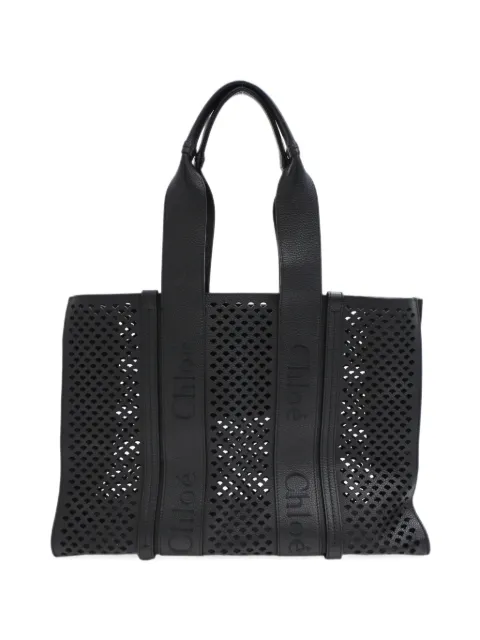 Chloé Vintage 2021 Woody perforated tote bag Black RFCPUHKBA757740W