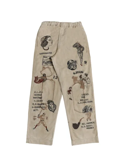 Samuel Zelig Duffle graphic-embroidered trousers Neutrals DFLFW265HBBEIGE