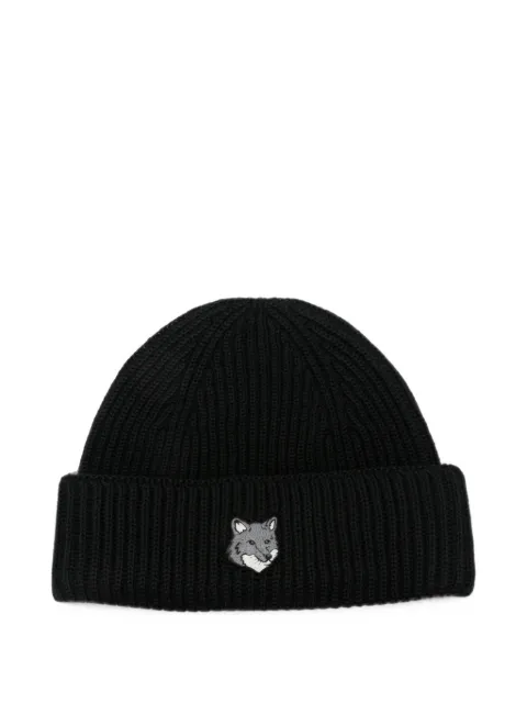 Maison Kitsuné ribbed-knit beanie hat Black PM06112KT1022