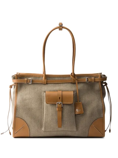 Prada Bonnie linen and leather tote bag Neutrals 1BA439VOTMP0E