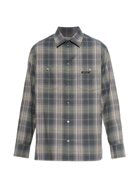 Golden Goose check-pattern logo-patch shirt Grey GMP02639P002589