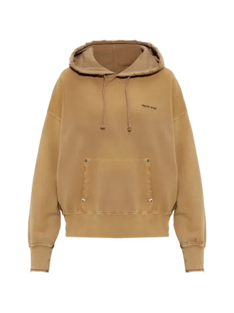 Golden Goose distressed-effect logo-print hoodie Brown GUP02763P002636