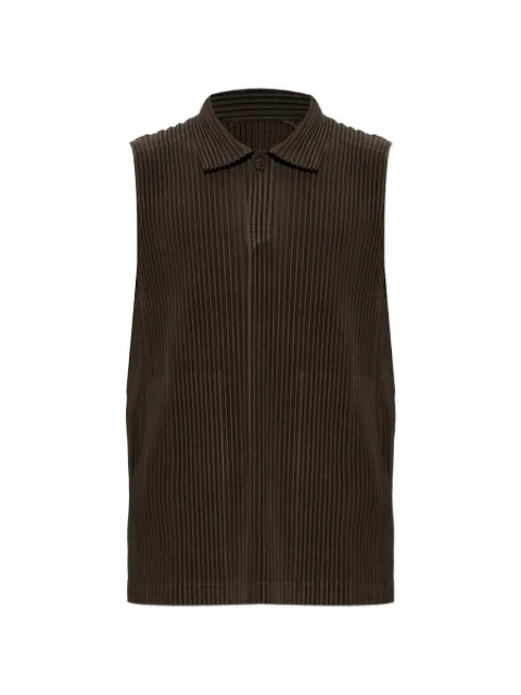 Homme Plissé Issey Miyake sleeveless pleated polo shirt Brown HP68JM0720