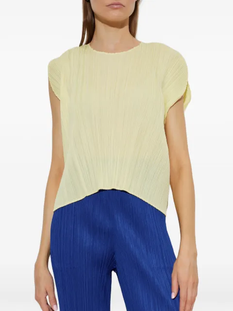 Pleats Please Issey Miyake Monthly Colors: July pleated cap-sleeve top Yellow PP68JK113