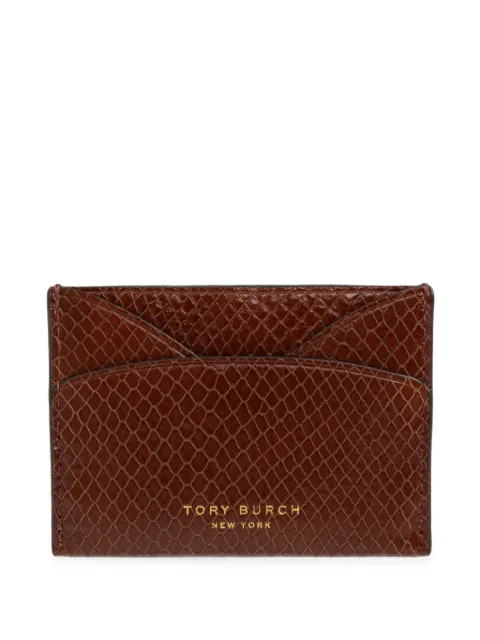 Tory Burch Romy snake-embossed flat card case Brown 184748