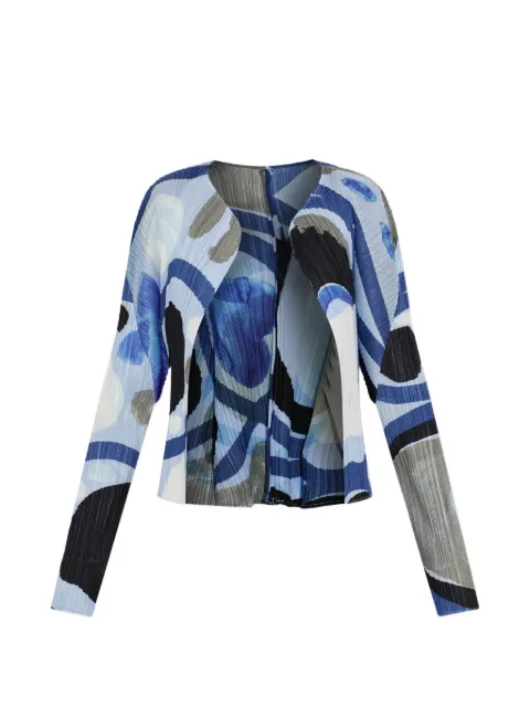 Pleats Please Issey Miyake abstract-print pleated cardigan Blue PP68JO6740