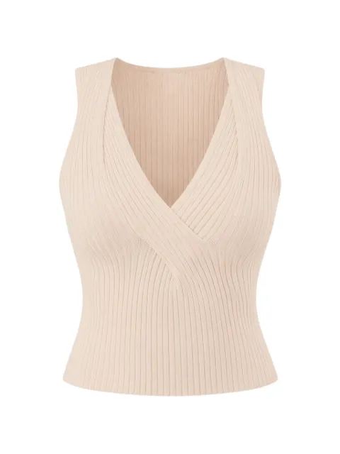 Patrizia Pepe ribbed-knit wrap top Neutrals 8K0365K300