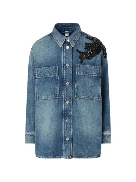 LIU JO denim overshirt with jewel-embroidery Blue UF6167D4854