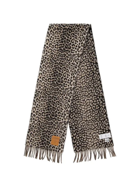 GANNI leopard-print fringed scarf Neutrals B3020049