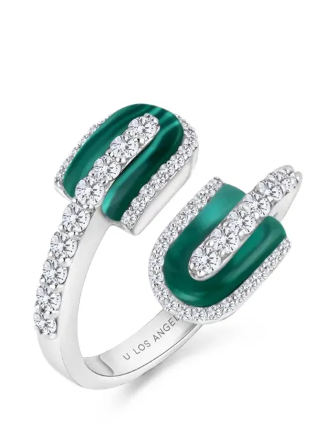U LOS ANGELES maxi U Duo malachite and diamond ring Silver 175318