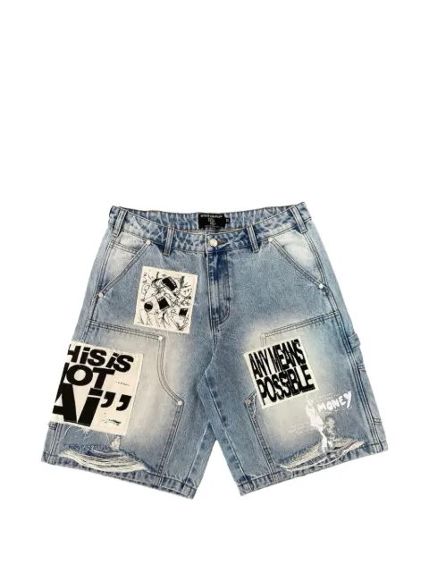 Mixed Emotion patchwork distressed denim shorts Blue MIXE077