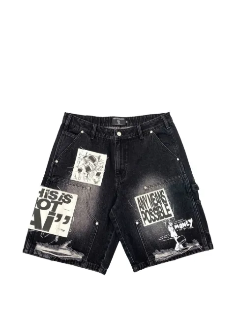 Mixed Emotion Ai patchwork denim shorts Black MIXE078