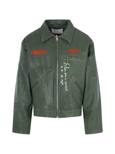 Paly embroidered leather jacket Green 7U006Q1010