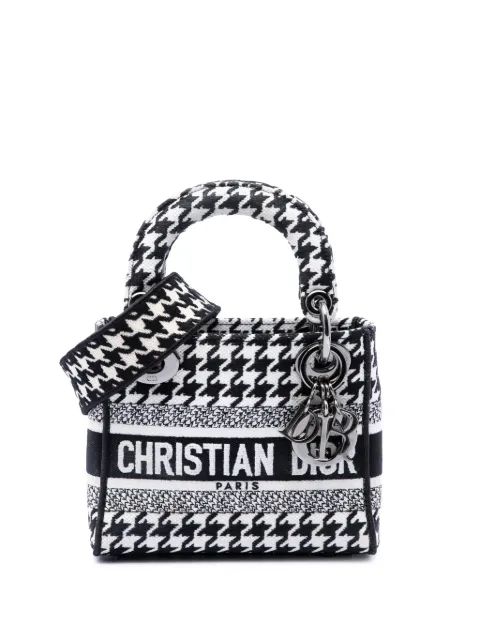 Christian Dior Pre-Owned 2022 Mini Embroidered Canvas Houndstooth Lady D Lite satchel White UADDTW11LKXEUEB6