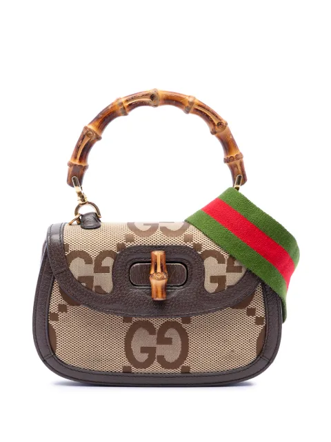 Gucci Pre-Owned 2016-2026 Small Jumbo GG Canvas Web Bamboo 1947 Top Handle Bag satchel Neutrals INIUV80U5Z0GW9VE