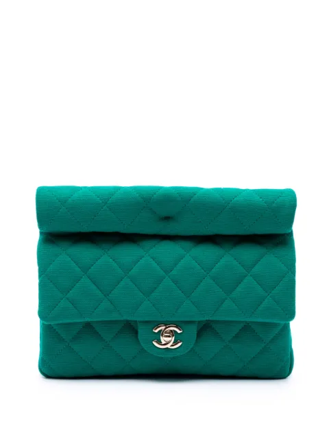CHANEL Pre-Owned 2021-2026 CC Quilted Jersey Roll clutch bag Green KD8ER0TQVGHI9FE5