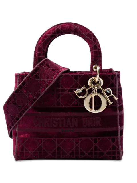 Christian Dior Pre-Owned 2020 Medium Embroidered Velvet Cannage Lady D Lite satchel Red PM5ULSRTEOMIMWX3