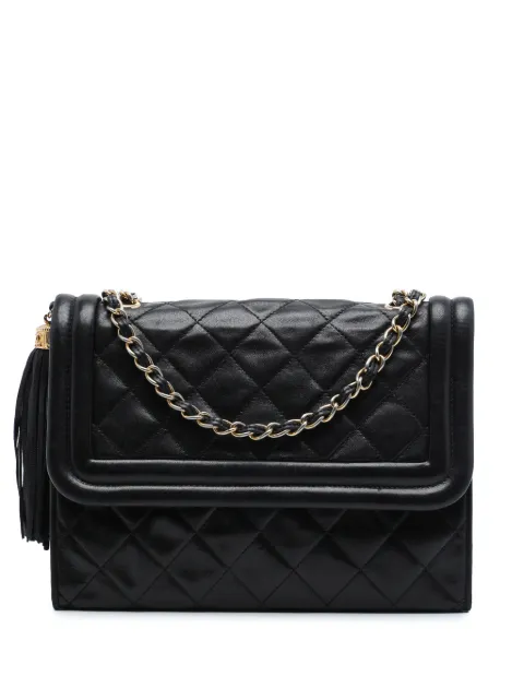 CHANEL Pre-Owned 1989-1991 Quilted Lambskin Tassel Flap crossbody bag Black 1H9PZXG83GRHPD81