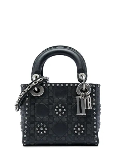 Christian Dior Pre-Owned 2017 Mini Calfskin Cannage Studded Flower Lady Dior satchel Black HP5P47WAR5RC86ZQ