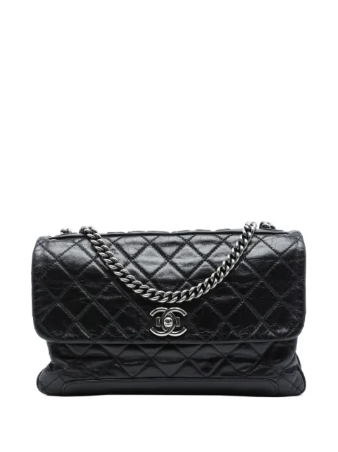 CHANEL Pre-Owned 2012-2013 Quilted Aged Calfskin Logo Accordion Flap crossbody bag Black 6OG7RCGBVUMIOOR4