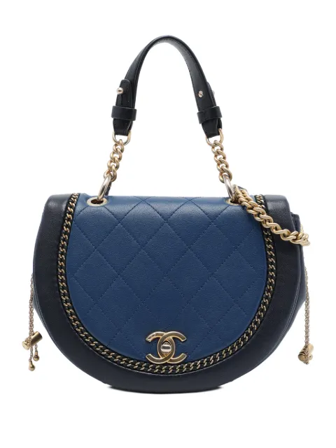 CHANEL Pre-Owned 2018 Small Quilted Lambskin Chain Detail Saddle Bag satchel Blue GUIODO79EJFHSL6V