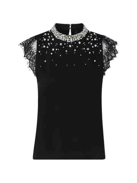 LIU JO T-shirt with lace and rhinestones Black CF6142J5923